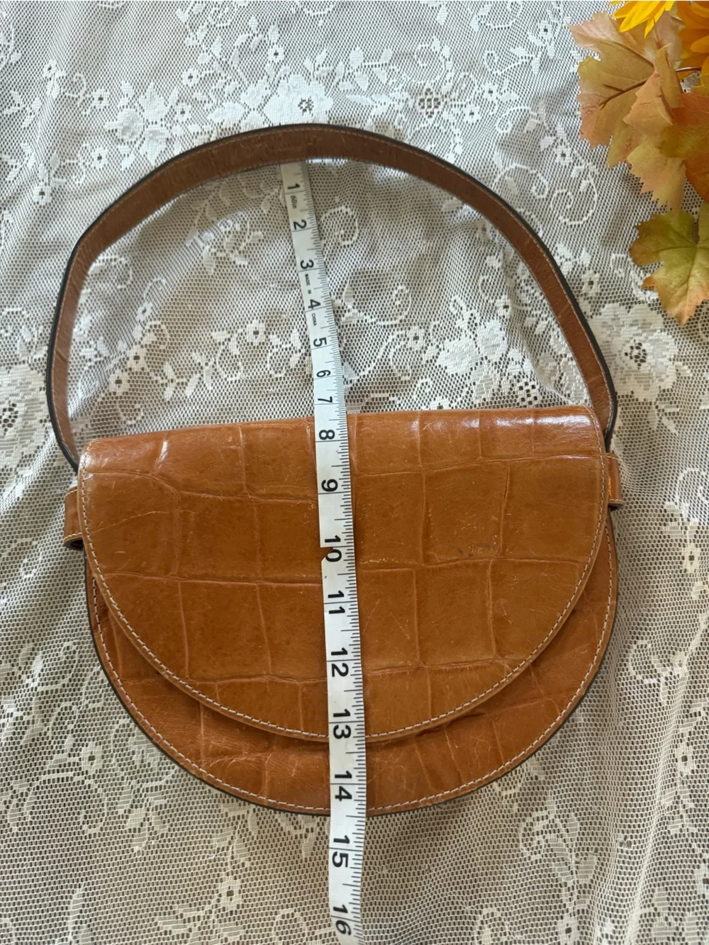 STAUD Cognac embossed shoulder bag